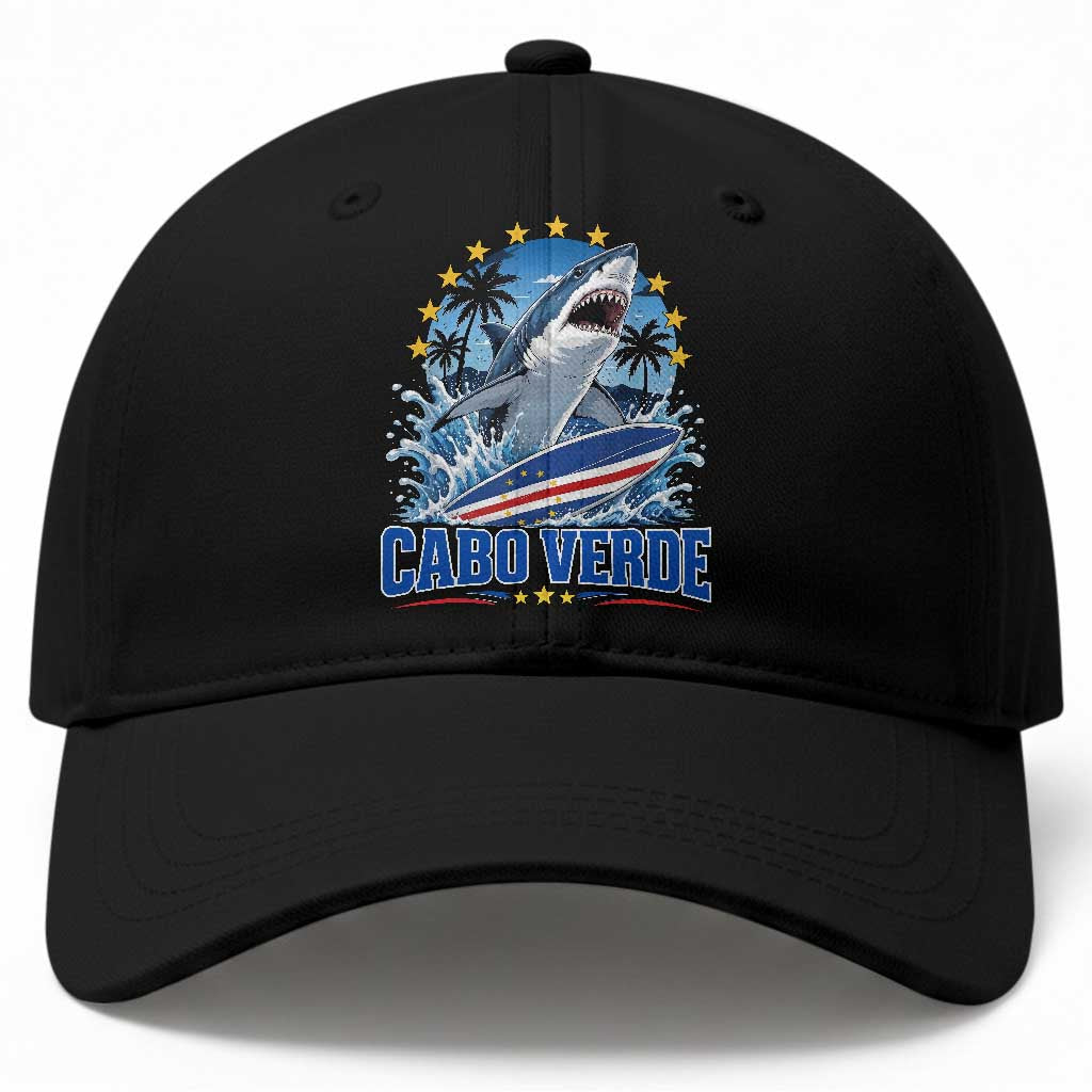 Cabo Verde Surfing Blue Shark Surfboard Baseball Cap Cape Verde Flag Tropical Ocean Wave TS02 Print Your Wear