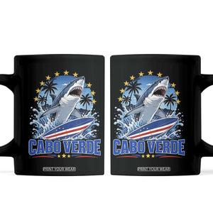 Cabo Verde Surfing Blue Shark Surfboard Coffee Mug Cape Verde Flag Tropical Ocean Wave TS02 Black Print Your Wear