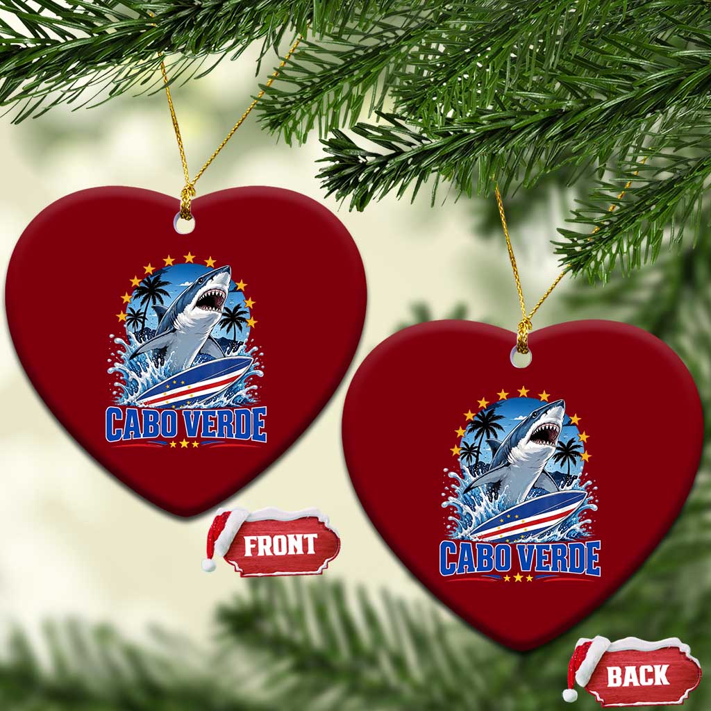 Cabo Verde Surfing Blue Shark Surfboard Ceramic Ornament Cape Verde Flag Tropical Ocean Wave TS02 Print Your Wear
