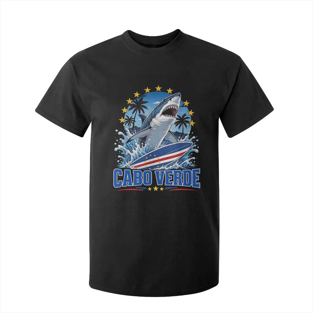 Cabo Verde Surfing Blue Shark Surfboard T Shirt For Kid Cape Verde Flag Tropical Ocean Wave TS02 Black Print Your Wear