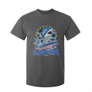 Cabo Verde Surfing Blue Shark Surfboard T Shirt For Kid Cape Verde Flag Tropical Ocean Wave TS02 Dark Heather Print Your Wear