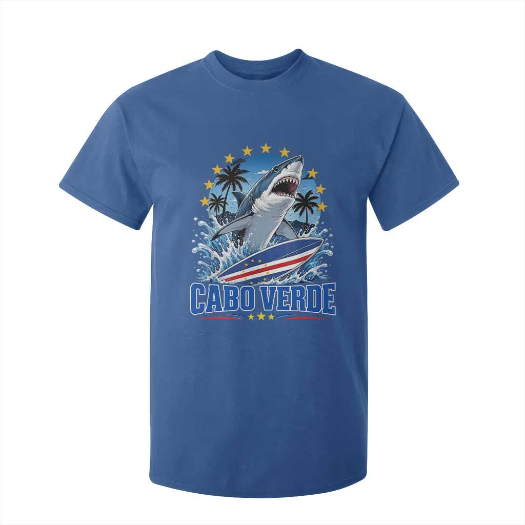 Cabo Verde Surfing Blue Shark Surfboard T Shirt For Kid Cape Verde Flag Tropical Ocean Wave TS02 Royal Blue Print Your Wear