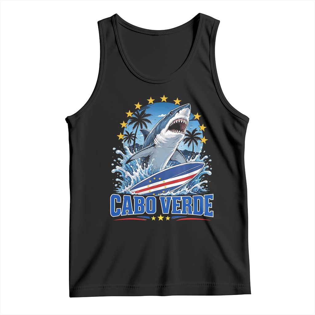 Cabo Verde Surfing Blue Shark Surfboard Tank Top Cape Verde Flag Tropical Ocean Wave TS02 Black Print Your Wear