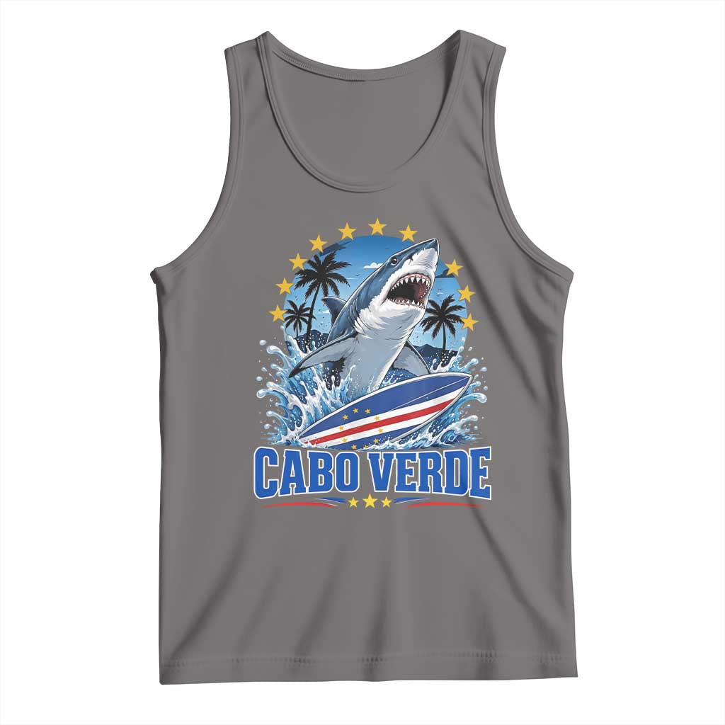 Cabo Verde Surfing Blue Shark Surfboard Tank Top Cape Verde Flag Tropical Ocean Wave TS02 Deep Heather Print Your Wear