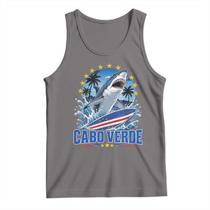 Cabo Verde Surfing Blue Shark Surfboard Tank Top Cape Verde Flag Tropical Ocean Wave TS02 Deep Heather Print Your Wear