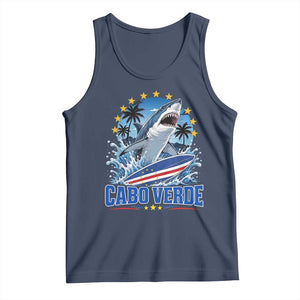 Cabo Verde Surfing Blue Shark Surfboard Tank Top Cape Verde Flag Tropical Ocean Wave TS02 Navy Print Your Wear