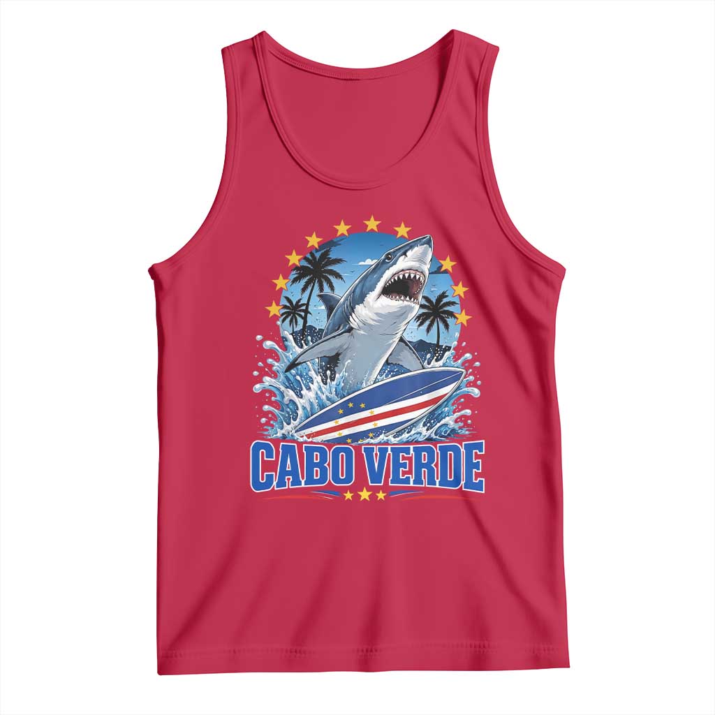 Cabo Verde Surfing Blue Shark Surfboard Tank Top Cape Verde Flag Tropical Ocean Wave TS02 Red Print Your Wear