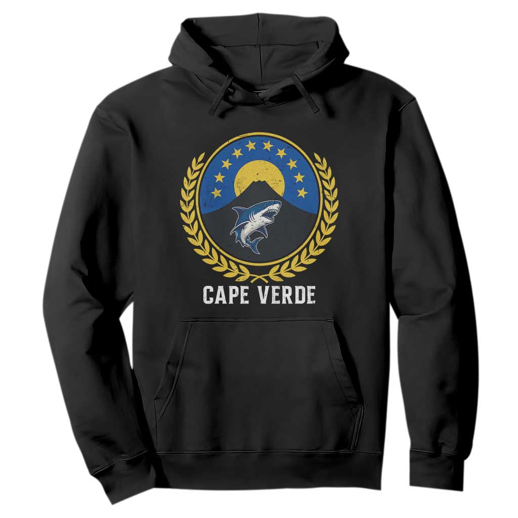 Cape Verde Volcano Blue Sharks Gold Laurel Crest Graphic Hoodie Retro Cabo Verde Heritage Pride TS02 Black Print Your Wear