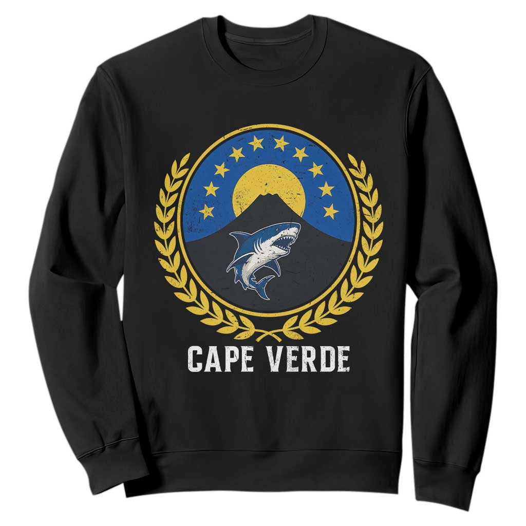 Cape Verde Volcano Blue Sharks Gold Laurel Crest Graphic Sweatshirt Retro Cabo Verde Heritage Pride TS02 Black Print Your Wear