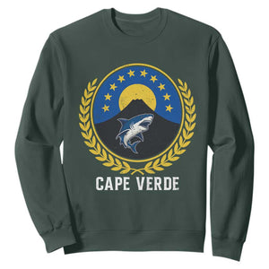 Cape Verde Volcano Blue Sharks Gold Laurel Crest Graphic Sweatshirt Retro Cabo Verde Heritage Pride TS02 Dark Forest Green Print Your Wear
