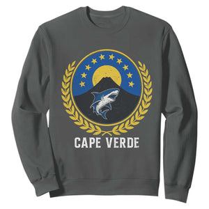 Cape Verde Volcano Blue Sharks Gold Laurel Crest Graphic Sweatshirt Retro Cabo Verde Heritage Pride TS02 Dark Heather Print Your Wear