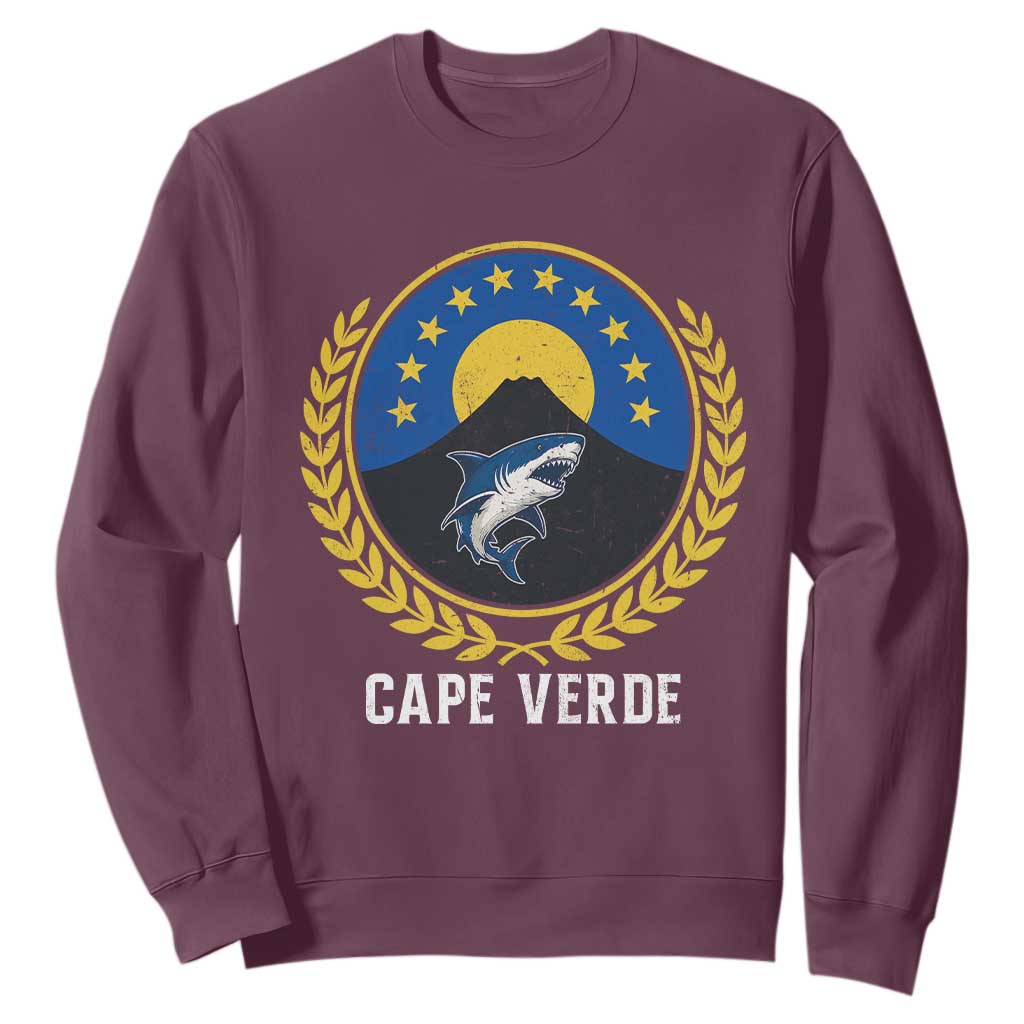 Cape Verde Volcano Blue Sharks Gold Laurel Crest Graphic Sweatshirt Retro Cabo Verde Heritage Pride TS02 Maroon Print Your Wear