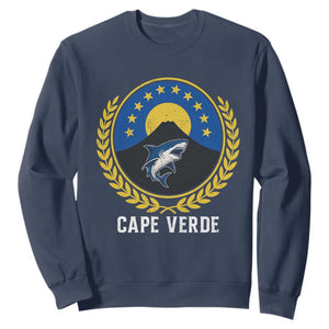 Cape Verde Volcano Blue Sharks Gold Laurel Crest Graphic Sweatshirt Retro Cabo Verde Heritage Pride TS02 Navy Print Your Wear