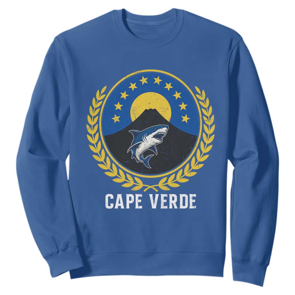 Cape Verde Volcano Blue Sharks Gold Laurel Crest Graphic Sweatshirt Retro Cabo Verde Heritage Pride TS02 Royal Blue Print Your Wear
