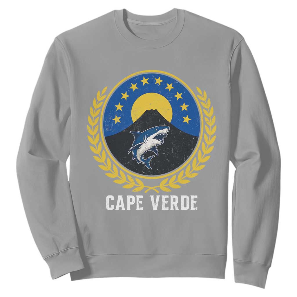 Cape Verde Volcano Blue Sharks Gold Laurel Crest Graphic Sweatshirt Retro Cabo Verde Heritage Pride TS02 Sport Gray Print Your Wear