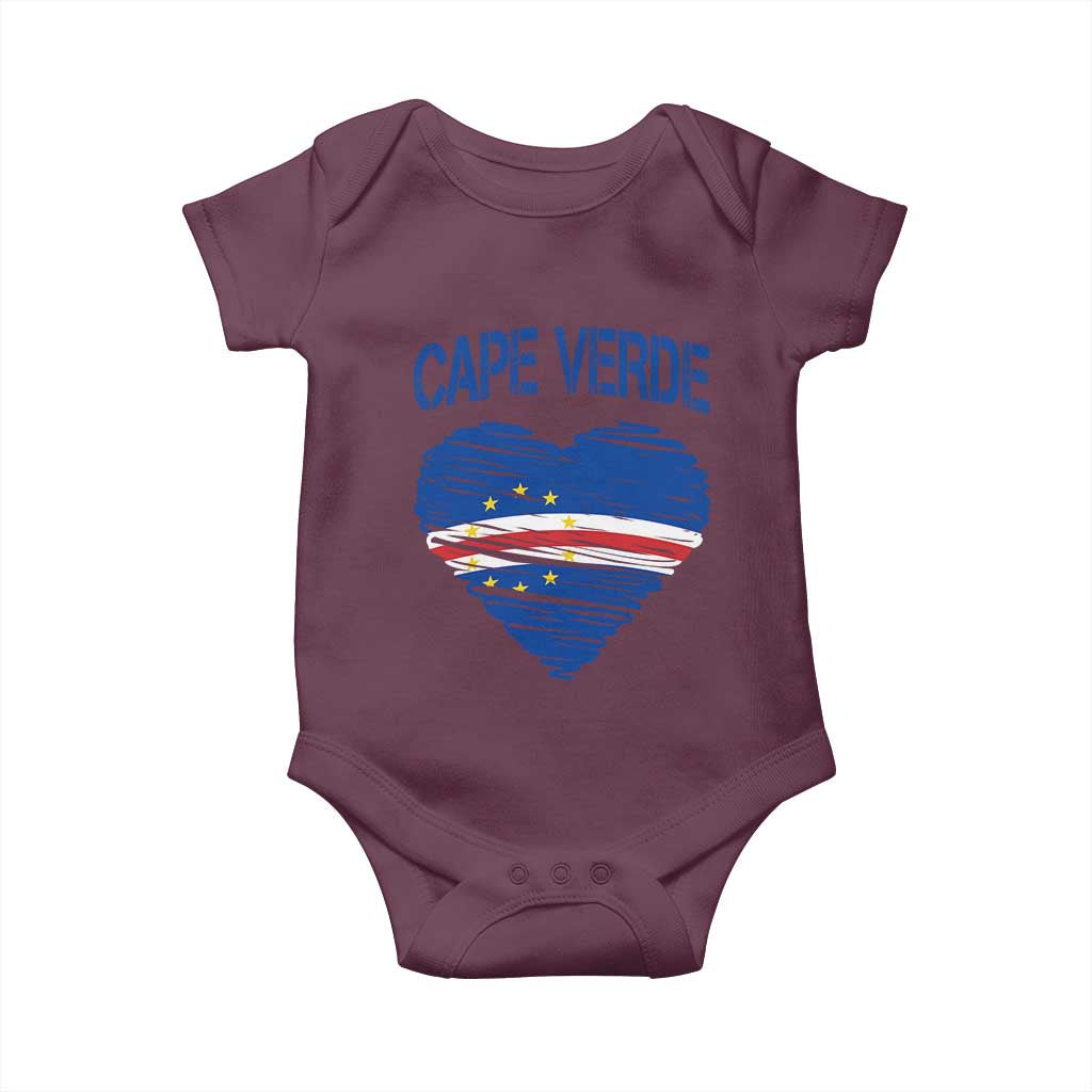 Cape Verde Scribble Flag Heart National Pride Baby Onesie Cabo Verde Love TS02 Maroon Print Your Wear