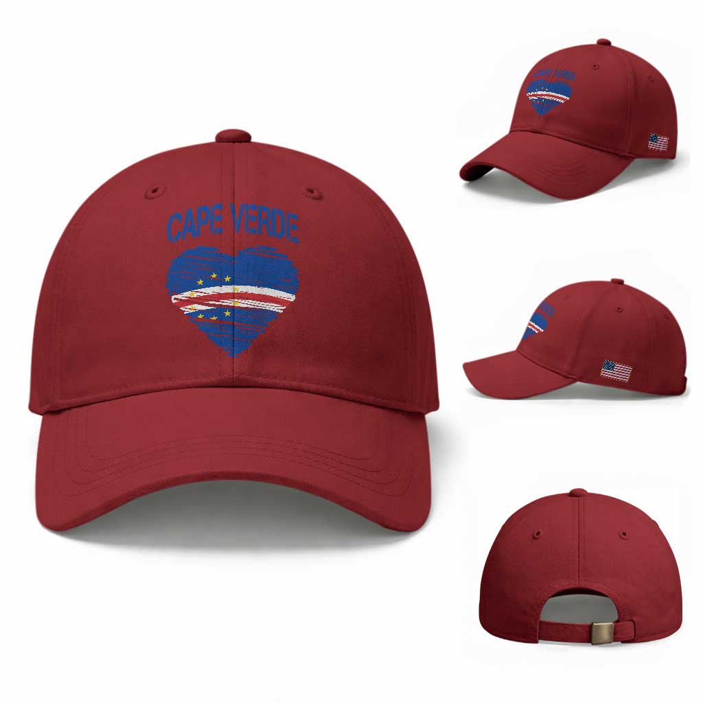 Cape Verde Scribble Flag Heart National Pride Baseball Cap Cabo Verde Love TS02 Baseball Cap Universal Fit Cherry Red Print Your Wear
