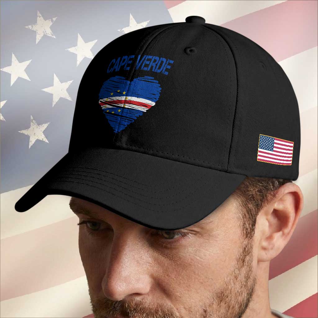 Cape Verde Scribble Flag Heart National Pride Baseball Cap Cabo Verde Love TS02 Print Your Wear