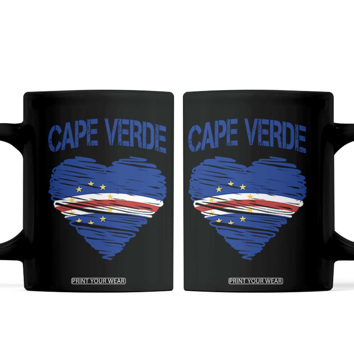 Cape Verde Scribble Flag Heart National Pride Coffee Mug Cabo Verde Love TS02 Black Print Your Wear