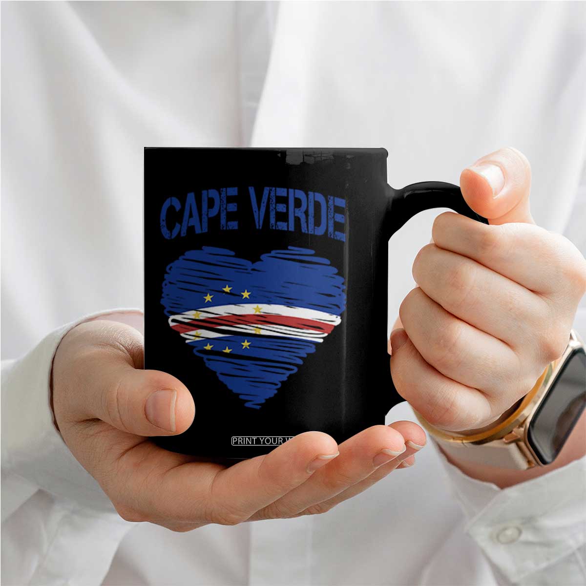Cape Verde Scribble Flag Heart National Pride Coffee Mug Cabo Verde Love TS02 Print Your Wear