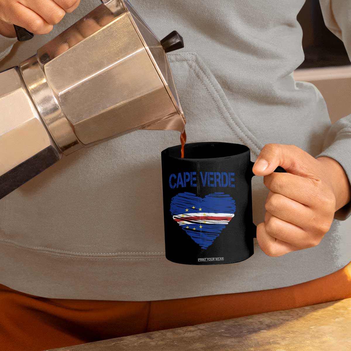 Cape Verde Scribble Flag Heart National Pride Coffee Mug Cabo Verde Love TS02 Print Your Wear