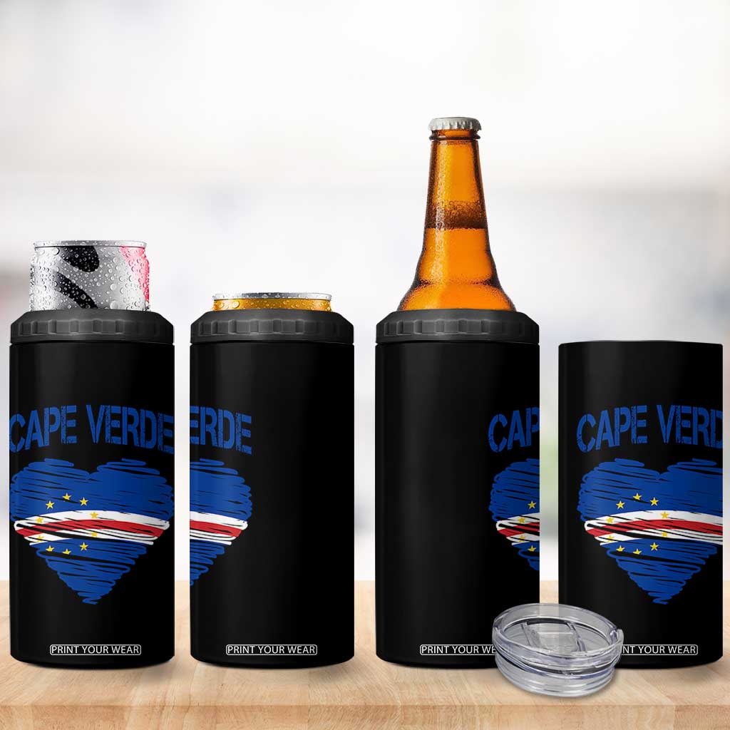 Cape Verde Scribble Flag Heart National Pride 4 in 1 Can Cooler Tumbler Cabo Verde Love TS02 Print Your Wear