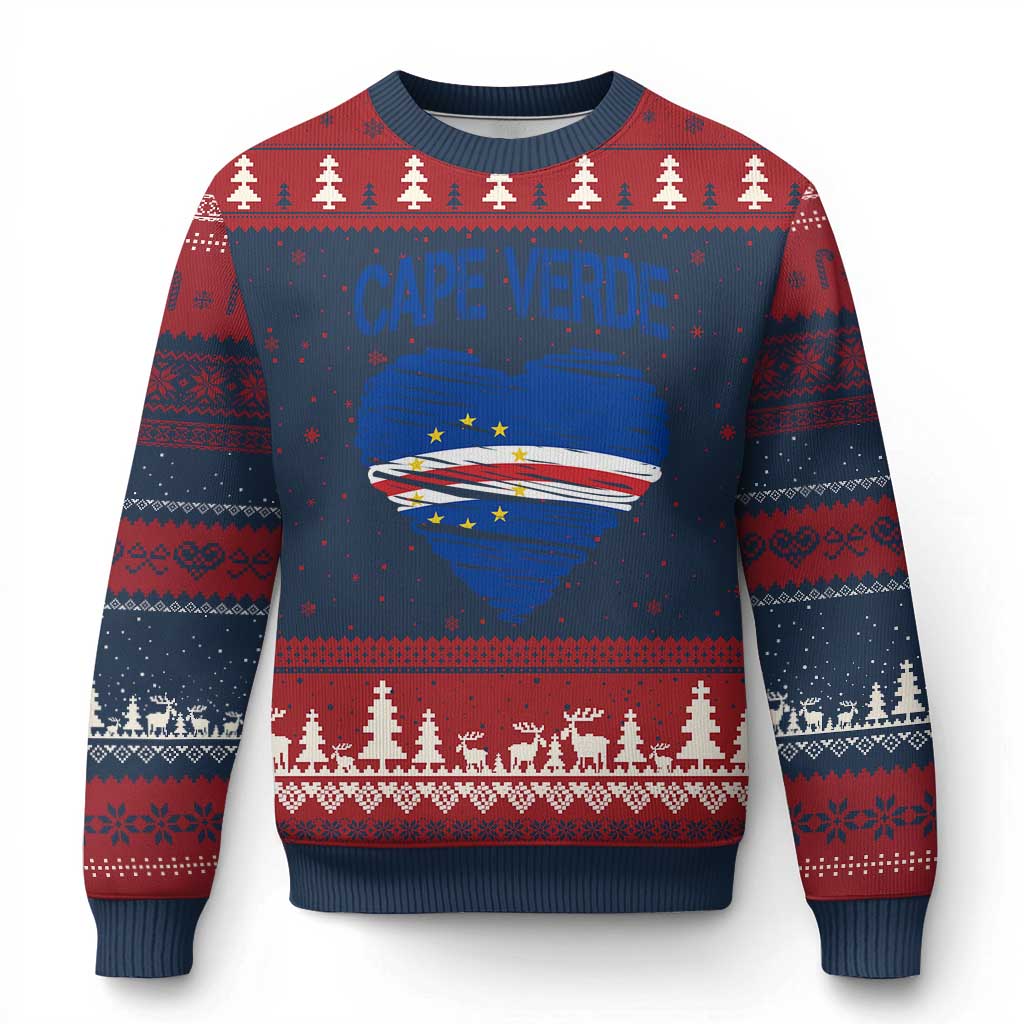 Cape Verde Scribble Flag Heart National Pride Ugly Christmas Sweater Cabo Verde Love TS02 Navy Red Print Your Wear