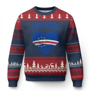 Cape Verde Scribble Flag Heart National Pride Ugly Christmas Sweater Cabo Verde Love TS02 Navy Red Print Your Wear