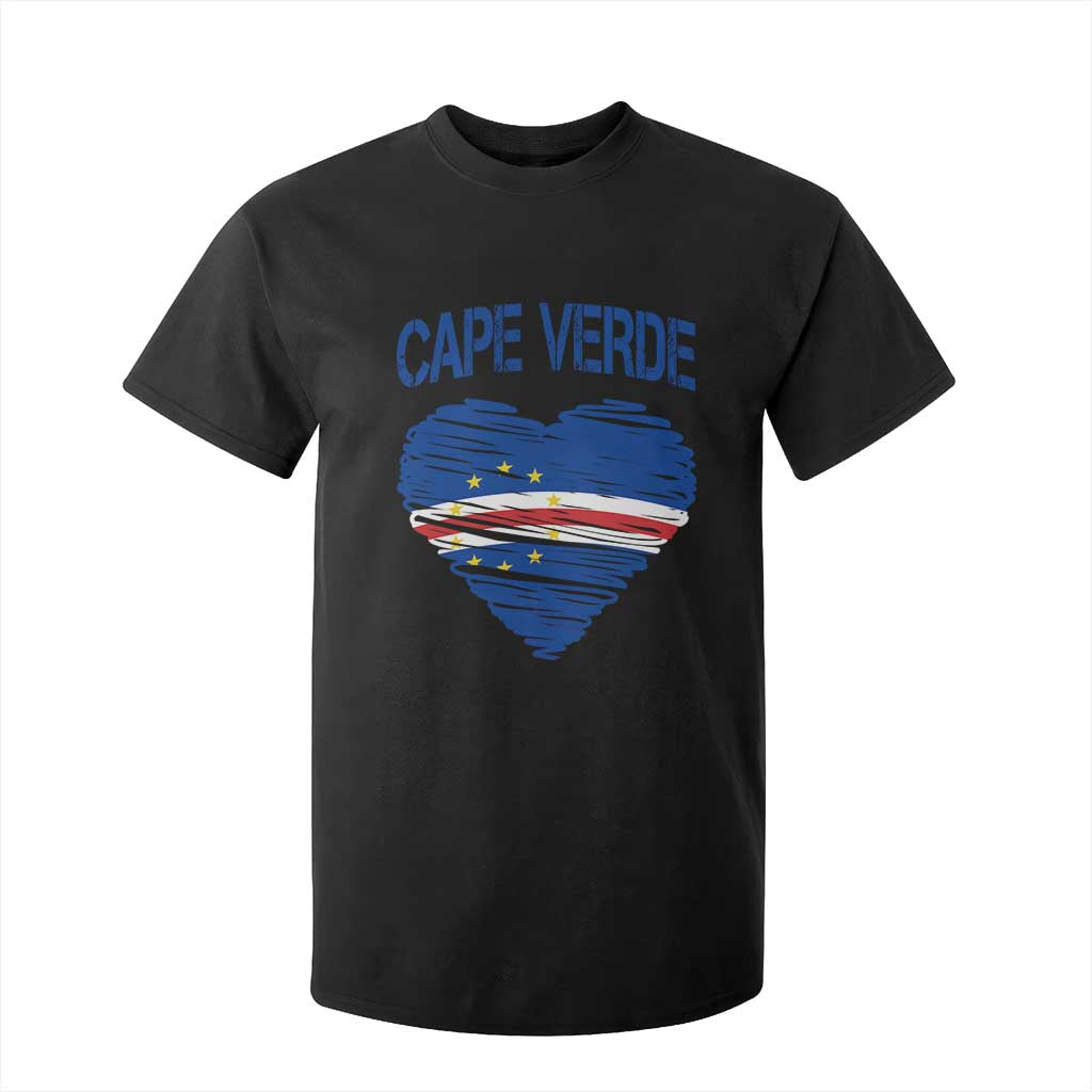 Cape Verde Scribble Flag Heart National Pride T Shirt For Kid Cabo Verde Love TS02 Black Print Your Wear