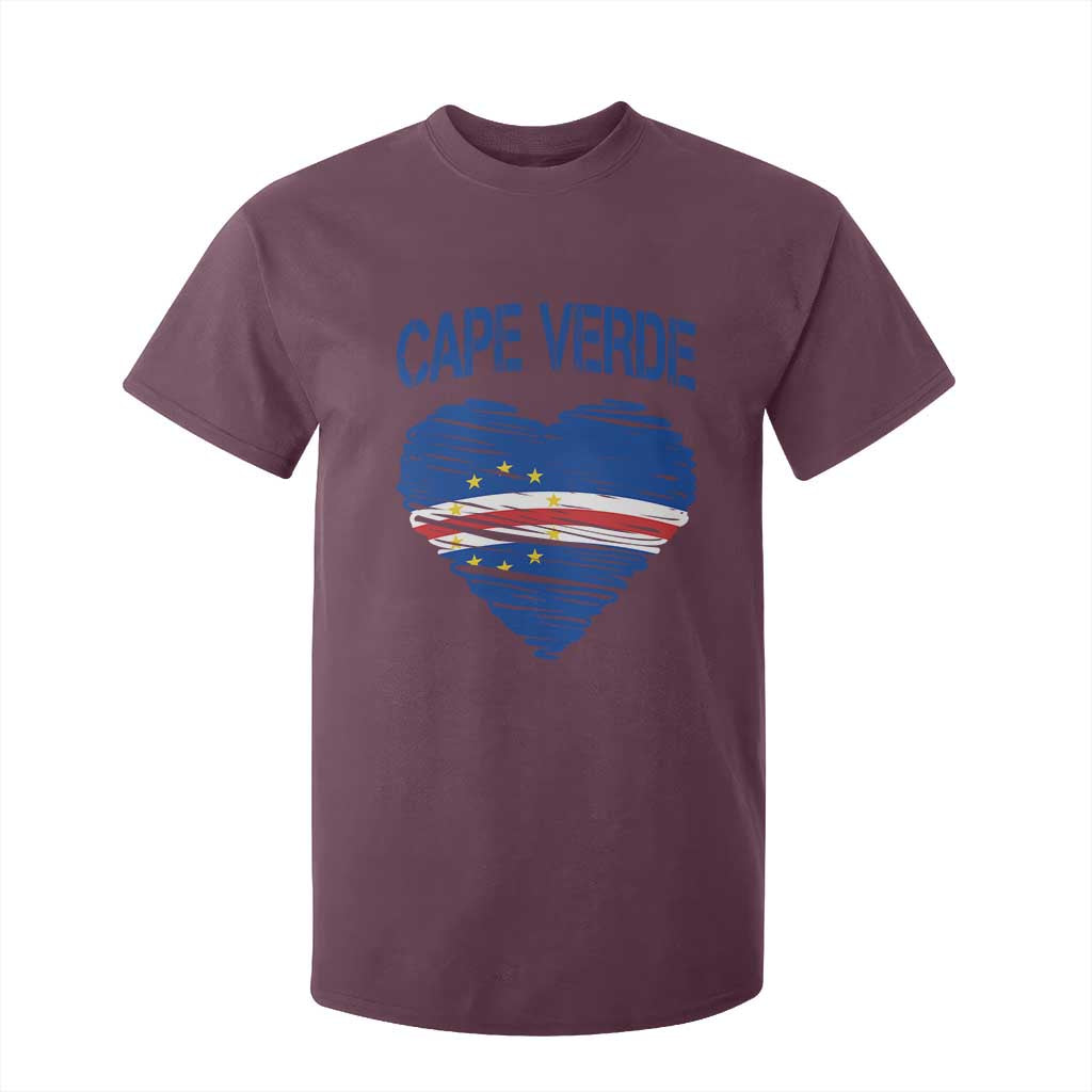 Cape Verde Scribble Flag Heart National Pride T Shirt For Kid Cabo Verde Love TS02 Maroon Print Your Wear