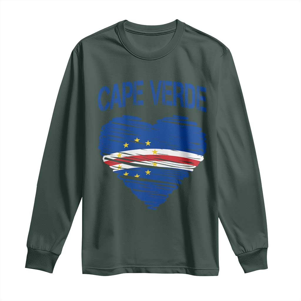 Cape Verde Scribble Flag Heart National Pride Long Sleeve Shirt Cabo Verde Love TS02 Dark Forest Green Print Your Wear