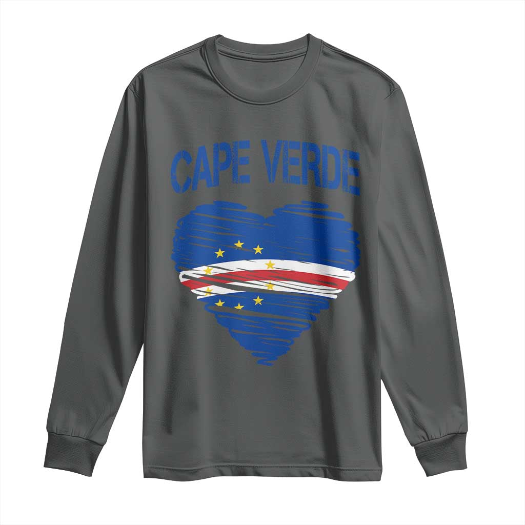 Cape Verde Scribble Flag Heart National Pride Long Sleeve Shirt Cabo Verde Love TS02 Dark Heather Print Your Wear