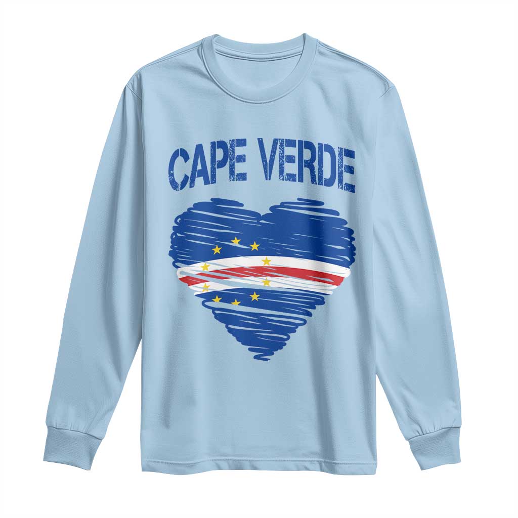 Cape Verde Scribble Flag Heart National Pride Long Sleeve Shirt Cabo Verde Love TS02 Light Blue Print Your Wear