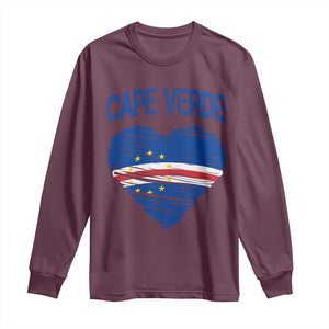 Cape Verde Scribble Flag Heart National Pride Long Sleeve Shirt Cabo Verde Love TS02 Maroon Print Your Wear