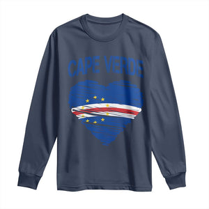 Cape Verde Scribble Flag Heart National Pride Long Sleeve Shirt Cabo Verde Love TS02 Navy Print Your Wear