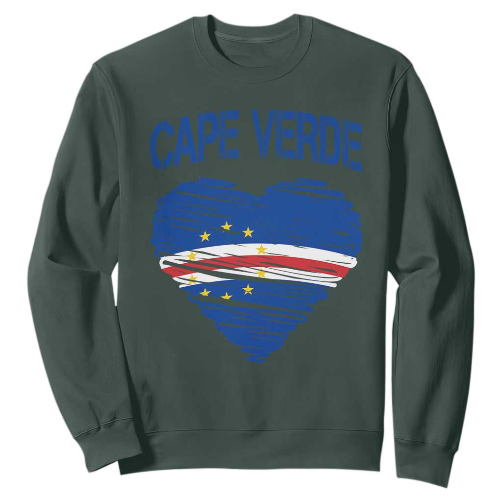 Cape Verde Scribble Flag Heart National Pride Sweatshirt Cabo Verde Love TS02 Dark Forest Green Print Your Wear