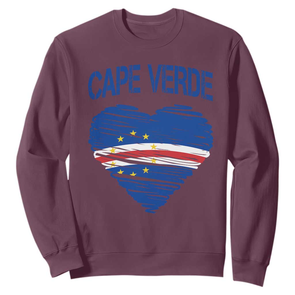Cape Verde Scribble Flag Heart National Pride Sweatshirt Cabo Verde Love TS02 Maroon Print Your Wear