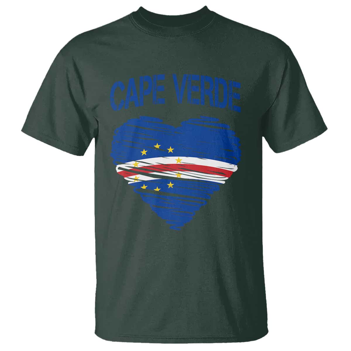 Cape Verde Scribble Flag Heart National Pride T Shirt Cabo Verde Love TS02 Dark Forest Green Print Your Wear