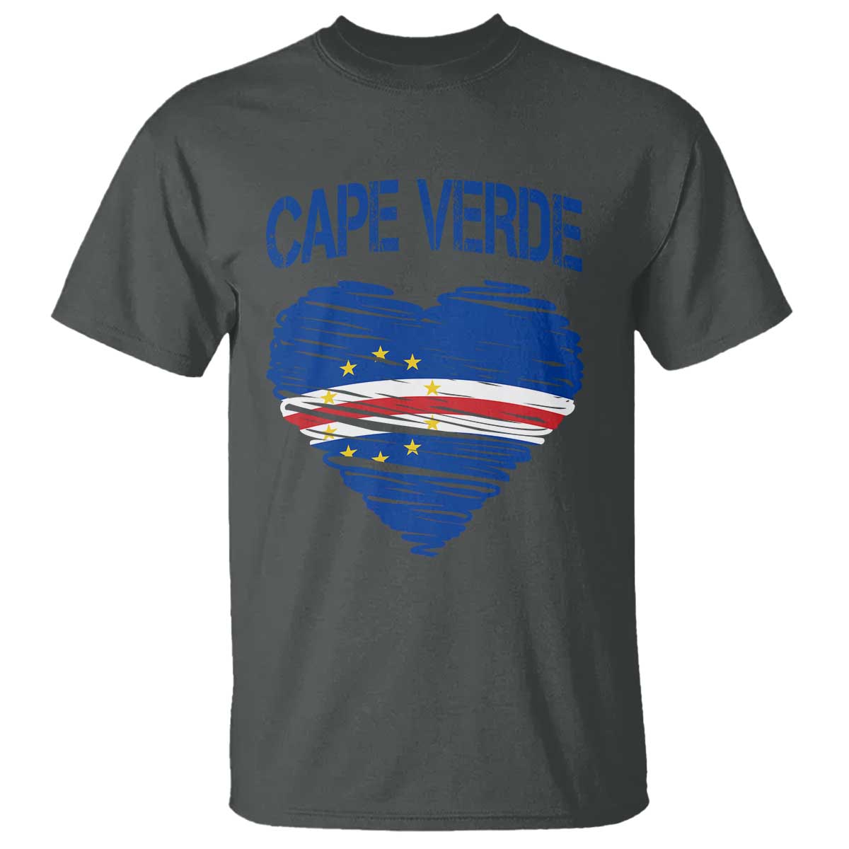 Cape Verde Scribble Flag Heart National Pride T Shirt Cabo Verde Love TS02 Dark Heather Print Your Wear