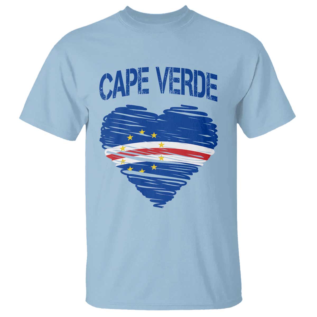 Cape Verde Scribble Flag Heart National Pride T Shirt Cabo Verde Love TS02 Light Blue Print Your Wear