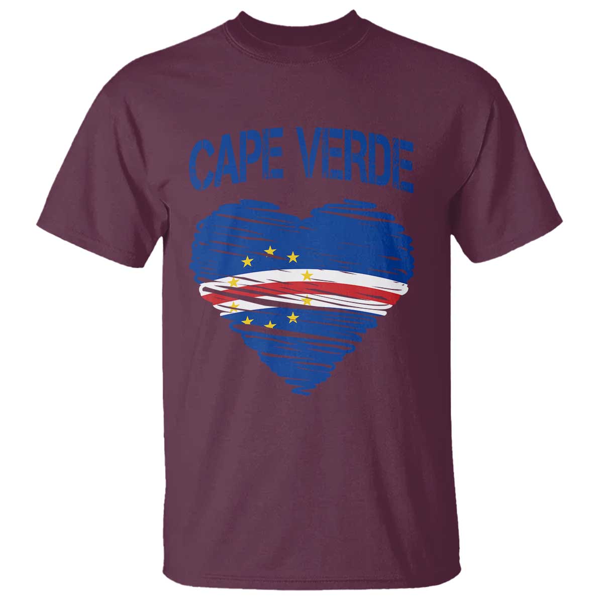 Cape Verde Scribble Flag Heart National Pride T Shirt Cabo Verde Love TS02 Maroon Print Your Wear
