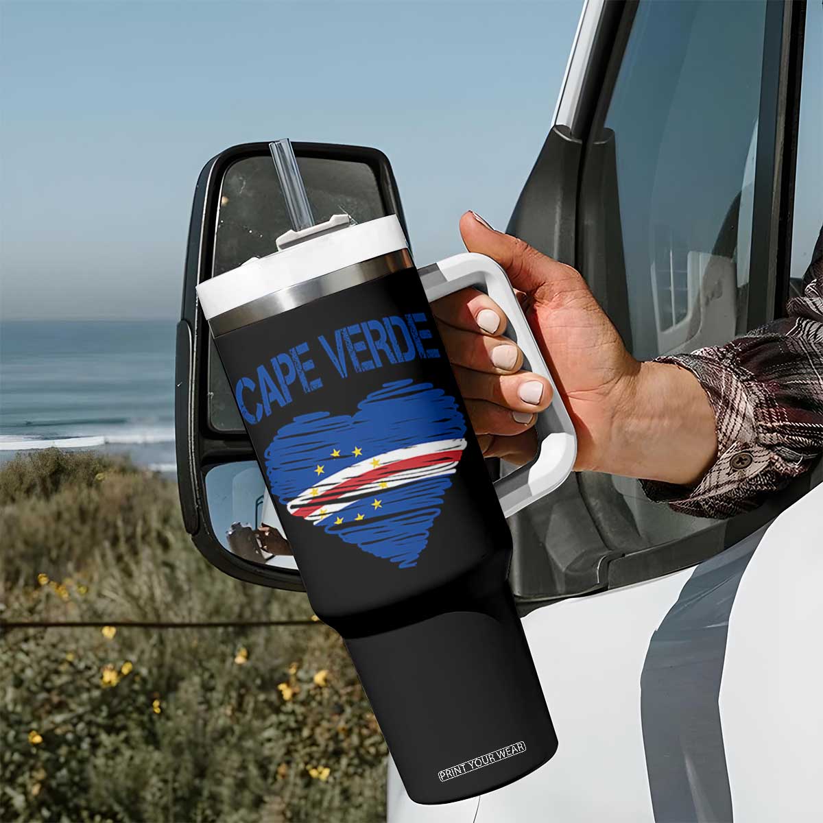 Cape Verde Scribble Flag Heart National Pride Tumbler With Handle Cabo Verde Love TS02 Print Your Wear