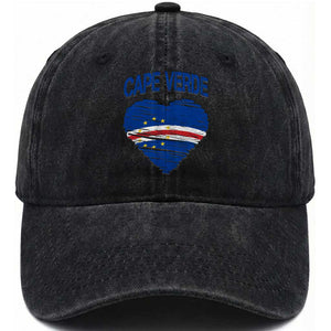 Cape Verde Scribble Flag Heart National Pride Washed Cotton Baseball Cap Cabo Verde Love TS02 Print Your Wear