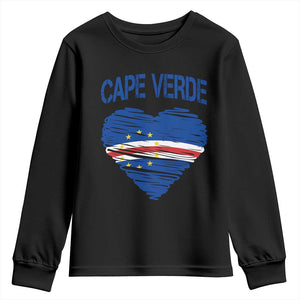 Cape Verde Scribble Flag Heart National Pride Youth Sweatshirt Cabo Verde Love TS02 Black Print Your Wear