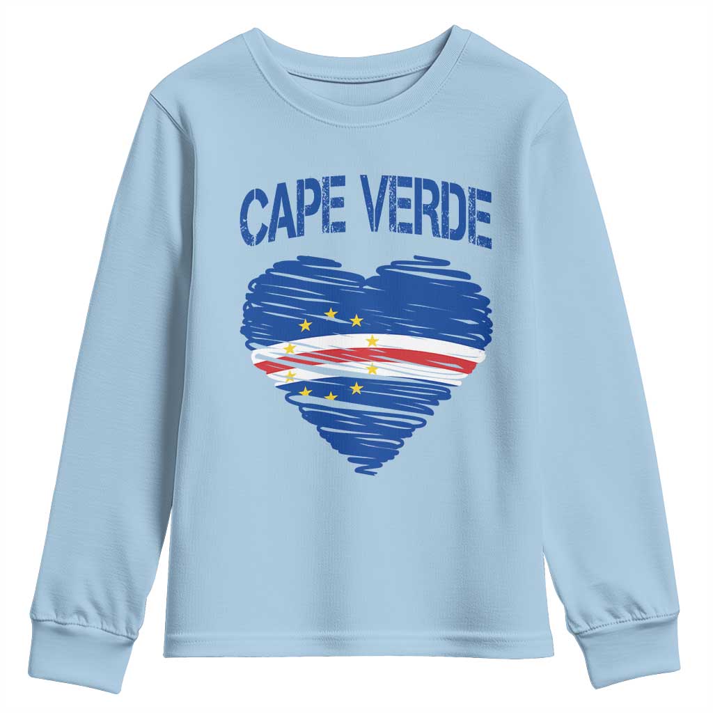 Cape Verde Scribble Flag Heart National Pride Youth Sweatshirt Cabo Verde Love TS02 Light Blue Print Your Wear