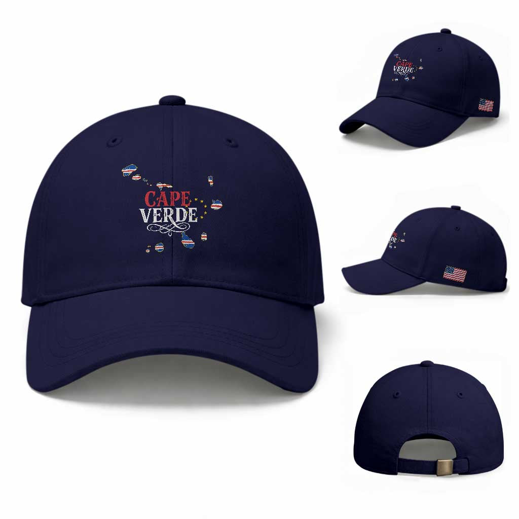 Cabo Verde Islands Flag Map Baseball Cap Cape Verde Vintage Pride TS02 Baseball Cap Universal Fit Dark Blue Print Your Wear