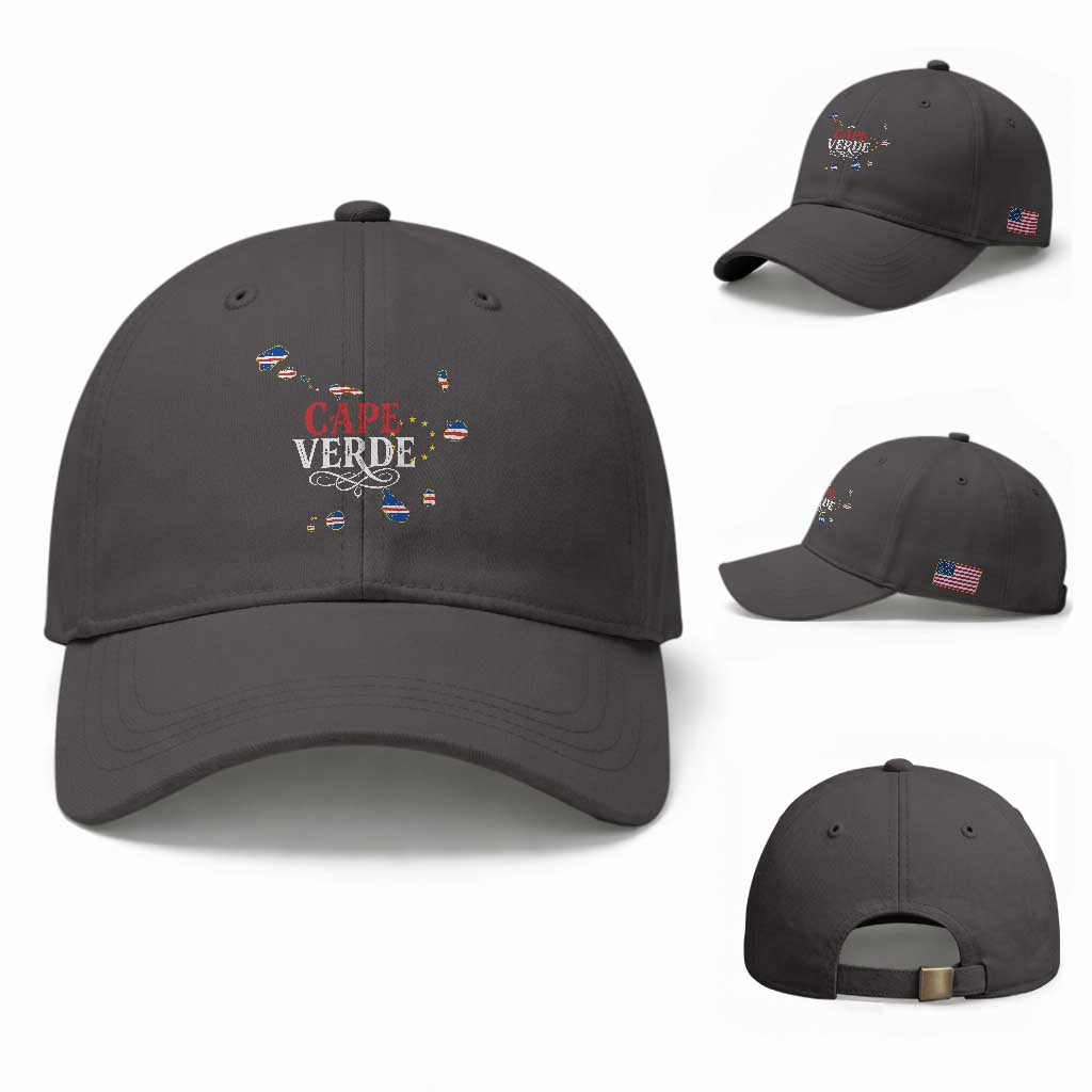 Cabo Verde Islands Flag Map Baseball Cap Cape Verde Vintage Pride TS02 Baseball Cap Universal Fit Dark Gray Print Your Wear