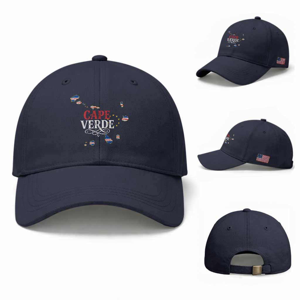 Cabo Verde Islands Flag Map Baseball Cap Cape Verde Vintage Pride TS02 Baseball Cap Universal Fit Navy Print Your Wear