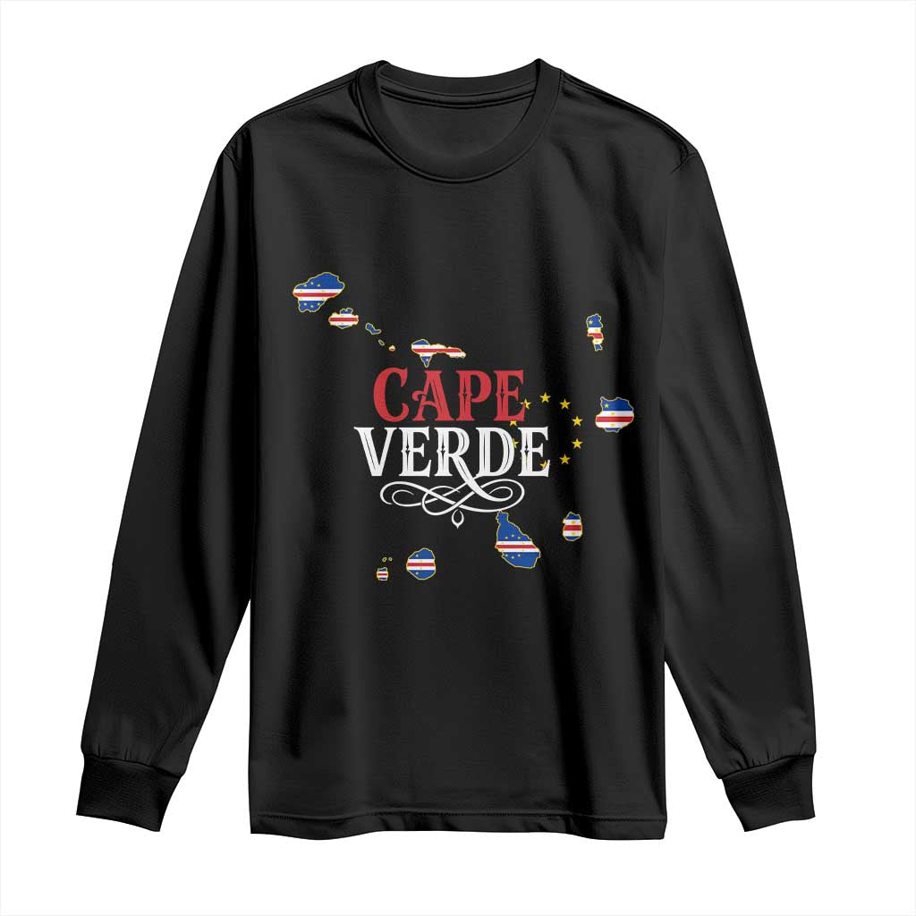 Cabo Verde Islands Flag Map Long Sleeve Shirt Cape Verde Vintage Pride TS02 Black Print Your Wear
