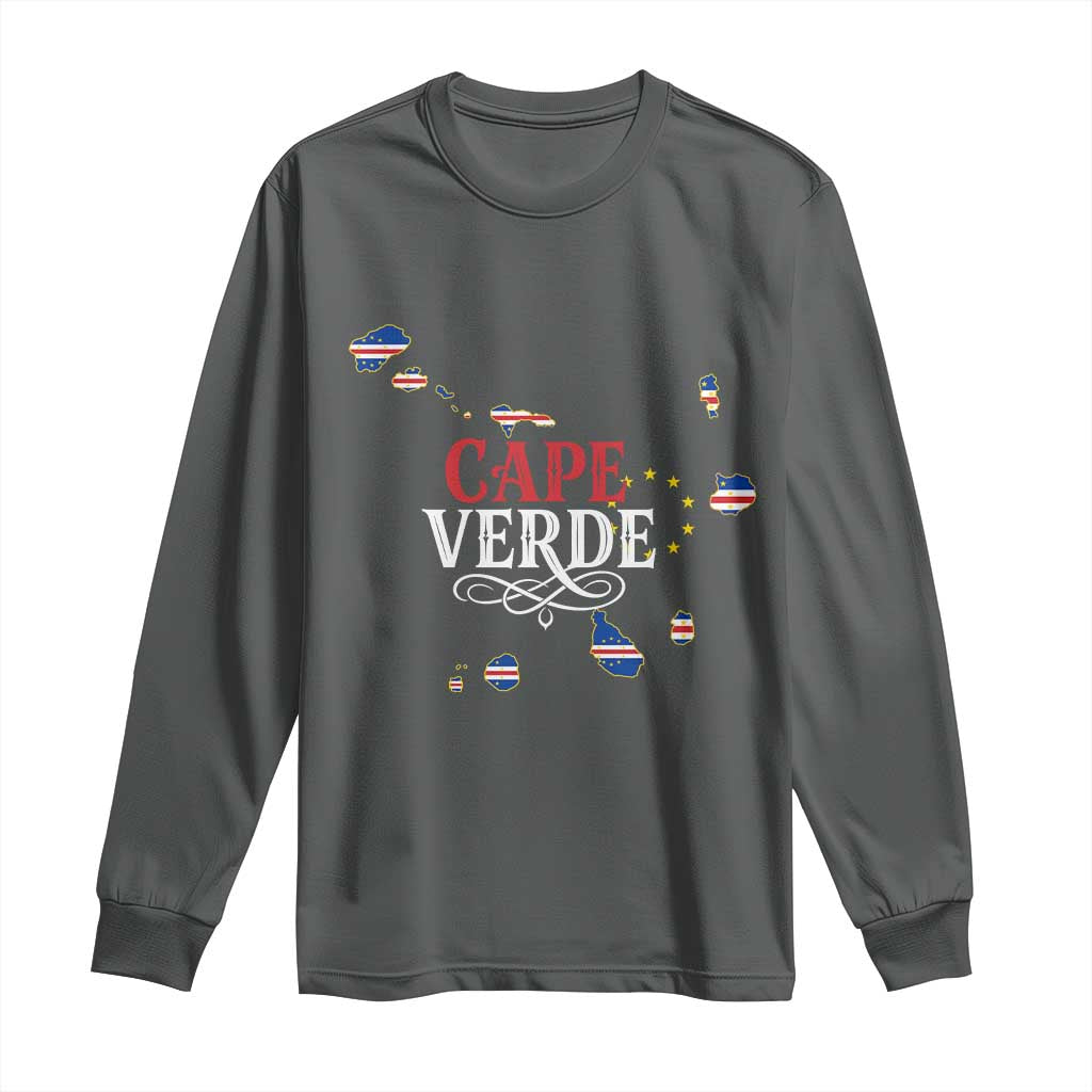 Cabo Verde Islands Flag Map Long Sleeve Shirt Cape Verde Vintage Pride TS02 Dark Heather Print Your Wear
